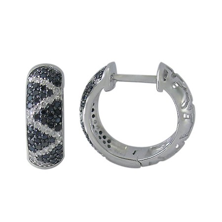 Black and White CZ zig-zag Sterling Silver Huggies - Click Image to Close